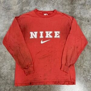 Vintage 90s Orange Nike Distressed Long Sleeve Made In USA Size L